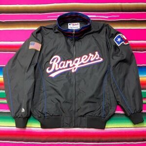 Vintage MLB‎ Texas Rangers Authentic Majestic Bomber Jacket Men's L Black 90s